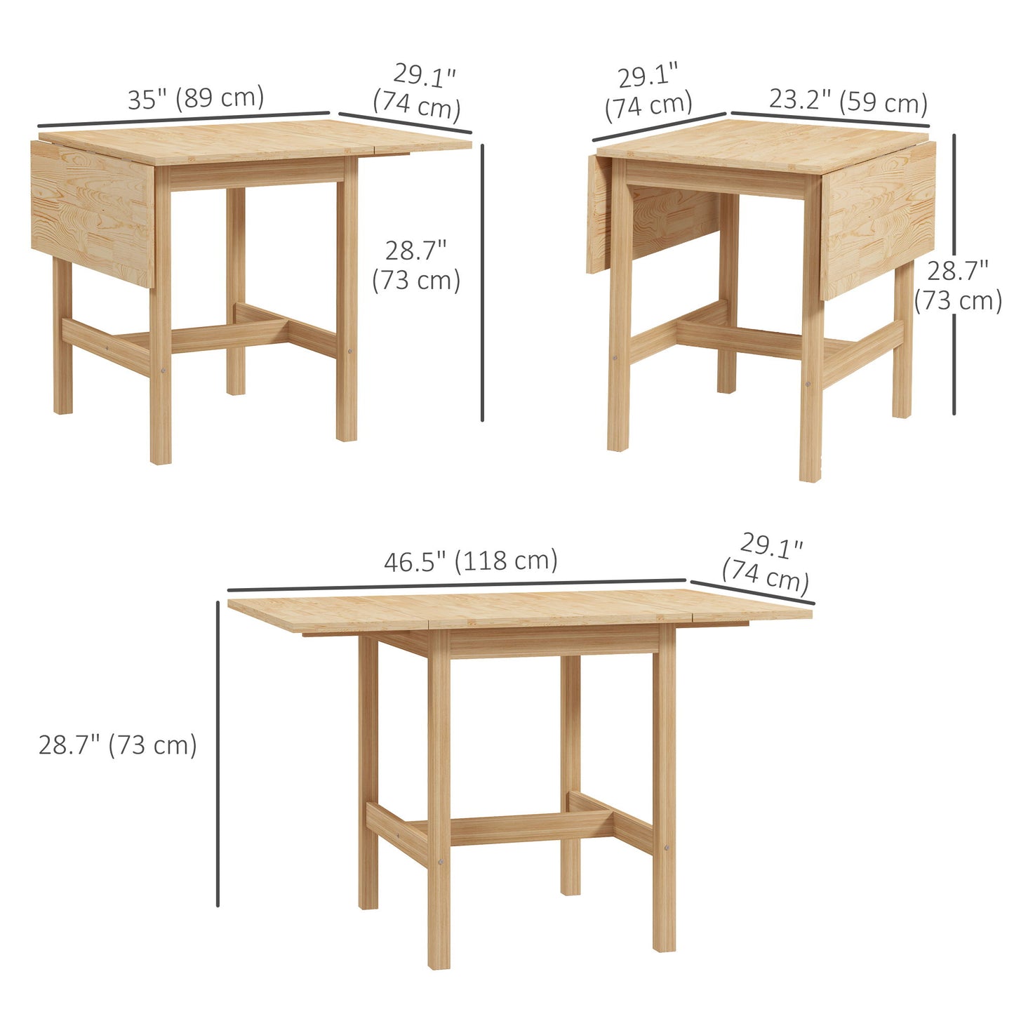 Solid Wood Kitchen Table, Farmhouse Drop Leaf Tables for Small Spaces, Folding Dining Table, Nature Wood