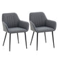 Dining Chairs Set of 2, Linen Upholstery Accent Chair with Back, Armrest, Metal Legs, Dark Grey