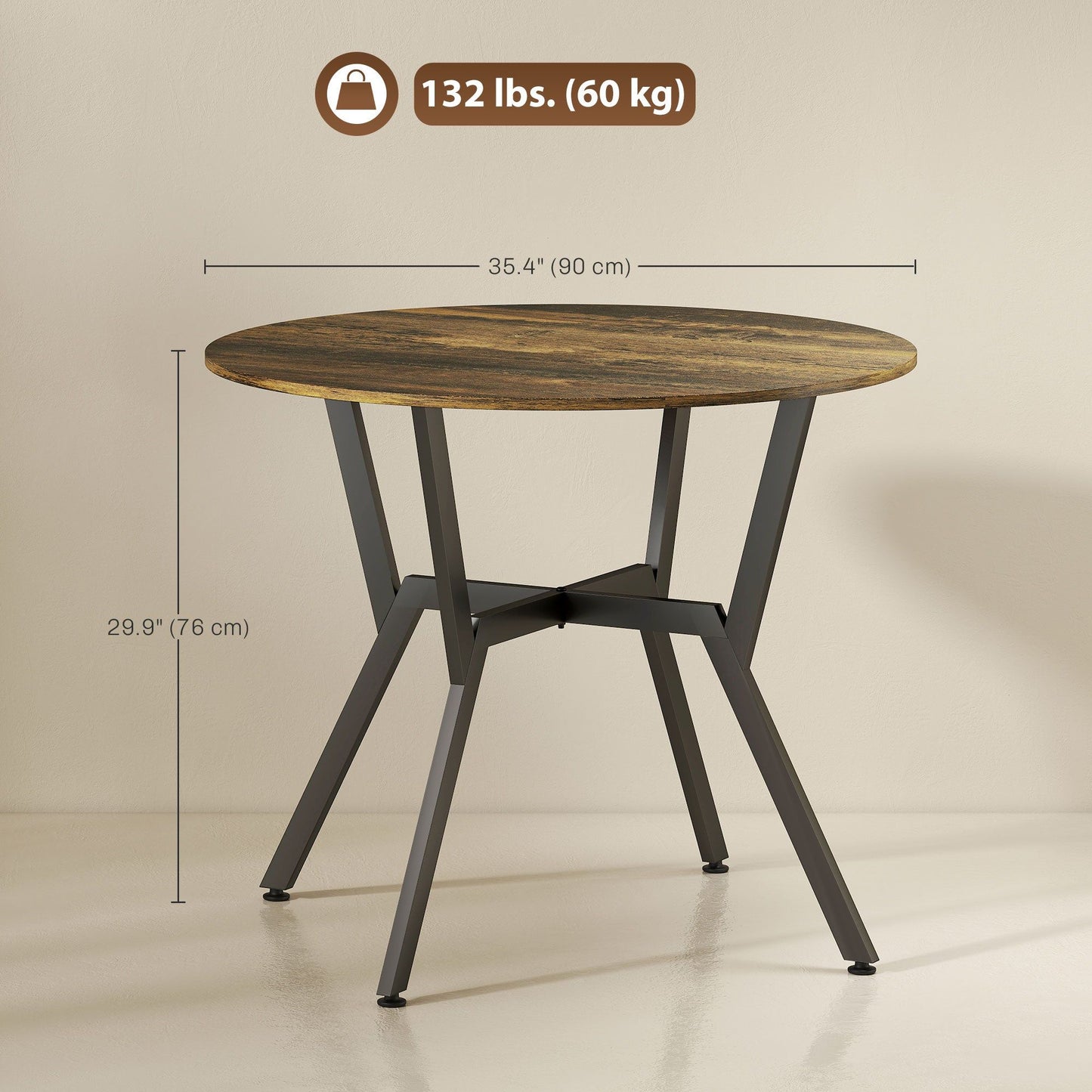 35" Round Dining Table with Steel Frame - Rustic Brown