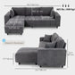 Sectional Couch with Integrated Seat, 3 Seater L-Shaped Sofa with Changeable Chaise, Spring Cushion, 2 Pillows, Grey