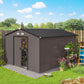 9' x 10.6' Garden Storage Shed w/ Foundation Kit Metal Tool Storage House w/ Double Doors Brown
