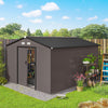 9' x 10.6' Garden Storage Shed w/ Foundation Kit Metal Tool Storage House w/ Double Doors Brown