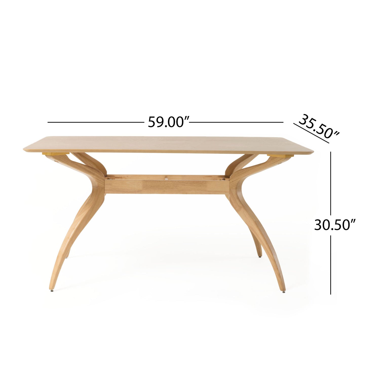 Mid‑Century Modern Rubberwood Dining Table with Spider‑Leg Frame