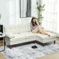Modern Corner Couch with Right Chaise Lounge, Tufted 3-Seater Sofa with Wooden Legs for Living Room, Cream White