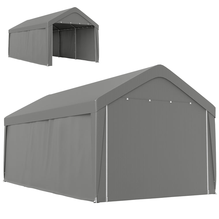 10' x 20' Light Grey Portable Garage Carport with Roll-Up Doors