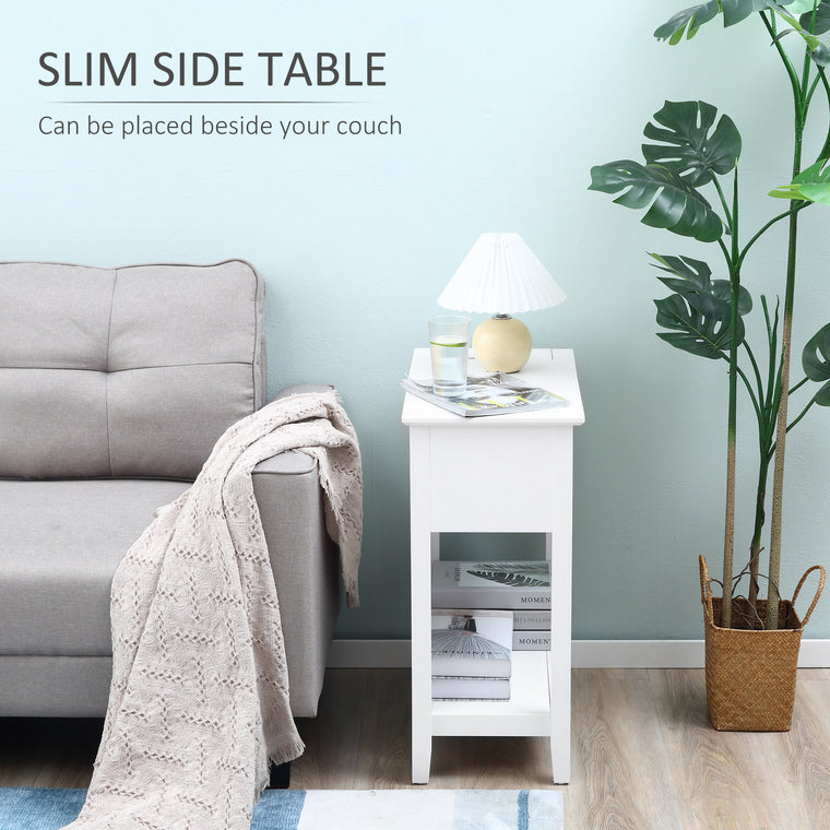 Flip Top End Table with Storage Shelf - White