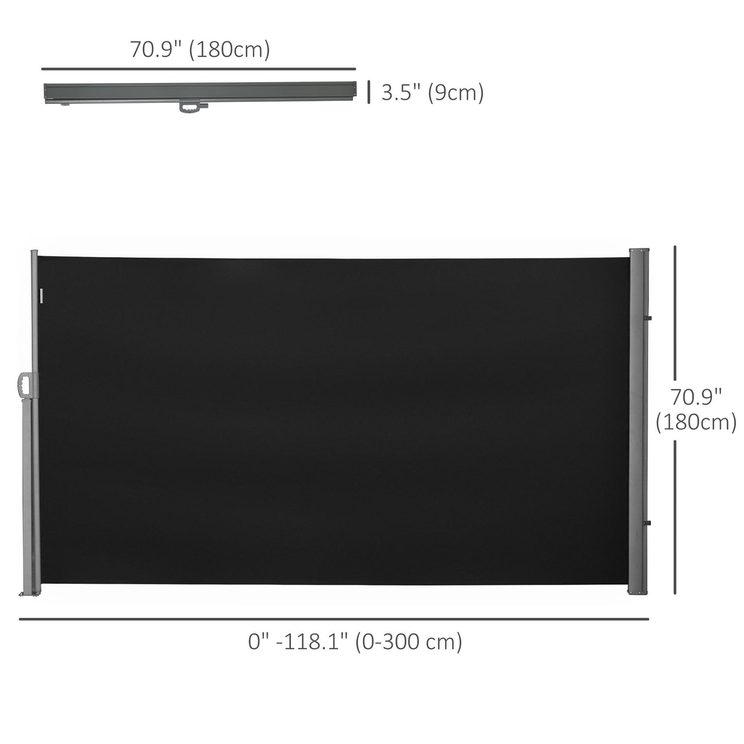 118" x 71" Outdoor Folding Privacy Screen Retractable Side Awning Patio with Resistance to UV Rays and Wind Black