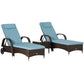 3 Pieces Wicker Patio Lounger Set with Table, PE Rattan Outdoor Lounge Chair Set with Cushions, Wheels, 5-Level Reclining Backrest, Headrest, Brown/Grey