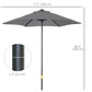 6.6FT Patio Umbrella, Outdoor Parasol with 6 Solid Ribs, Dark Grey