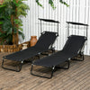 2 Piece Folding Outdoor Chaise Lounges, Pool, Sun, Tanning Chairs with Reclining Back, Sunshade for Beach, Patio, Black