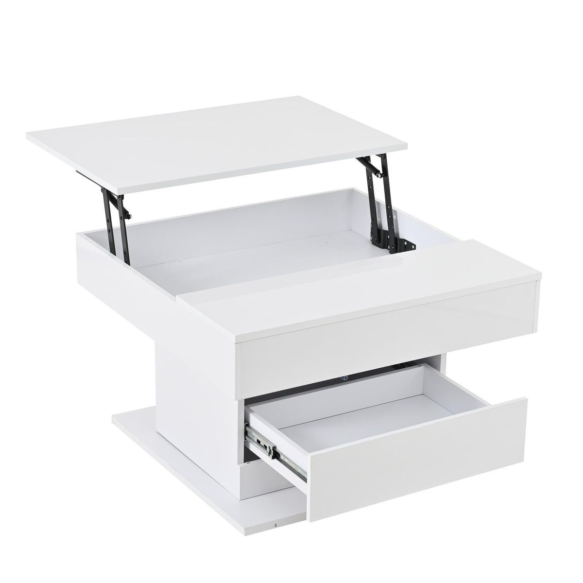 Rotating Lift-Top Coffee Table with Height-Adjustable Top, Space-Saving Side Table with Hidden Storage, 27.5'' L x 27.5'' W x 17.5'' H, White