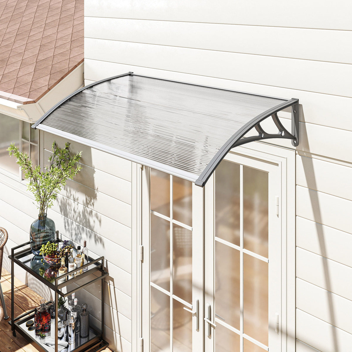 Window Awning Door Canopy, Polycarbonate Front Door Outdoor Patio Cover, Sun Shelter, Hollow Sheet, 43.3" x 23.6", Clear