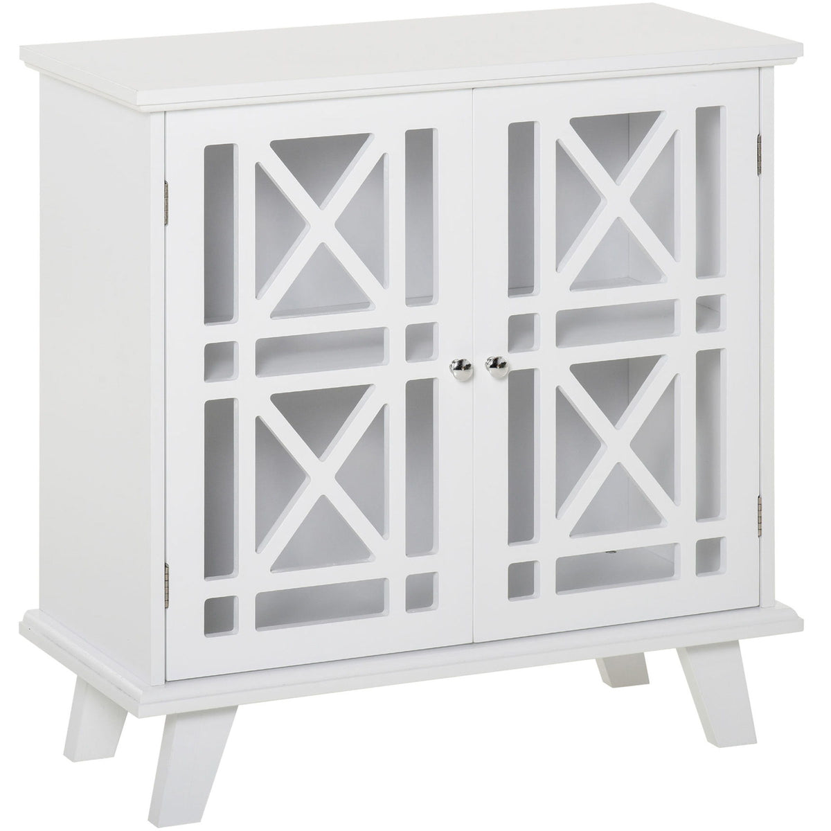 Storage Cabinet with Fretwork Doors and Shelf, Modern Freestanding Sideboard, Buffet, White