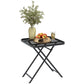 27.5" Square Outdoor Patio Table, Outdoor Folding Table with Grid Rattan-Like Top for Camping, Picnic, Black