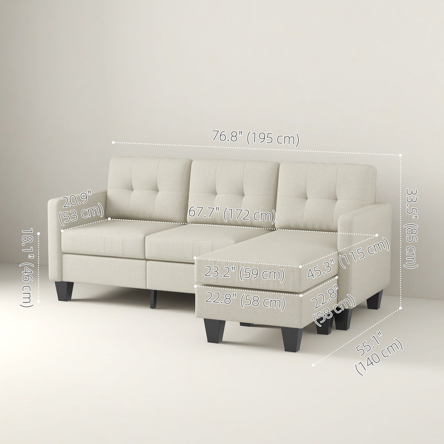 L-Shaped Sectional Sofa with Ottoman - Beige