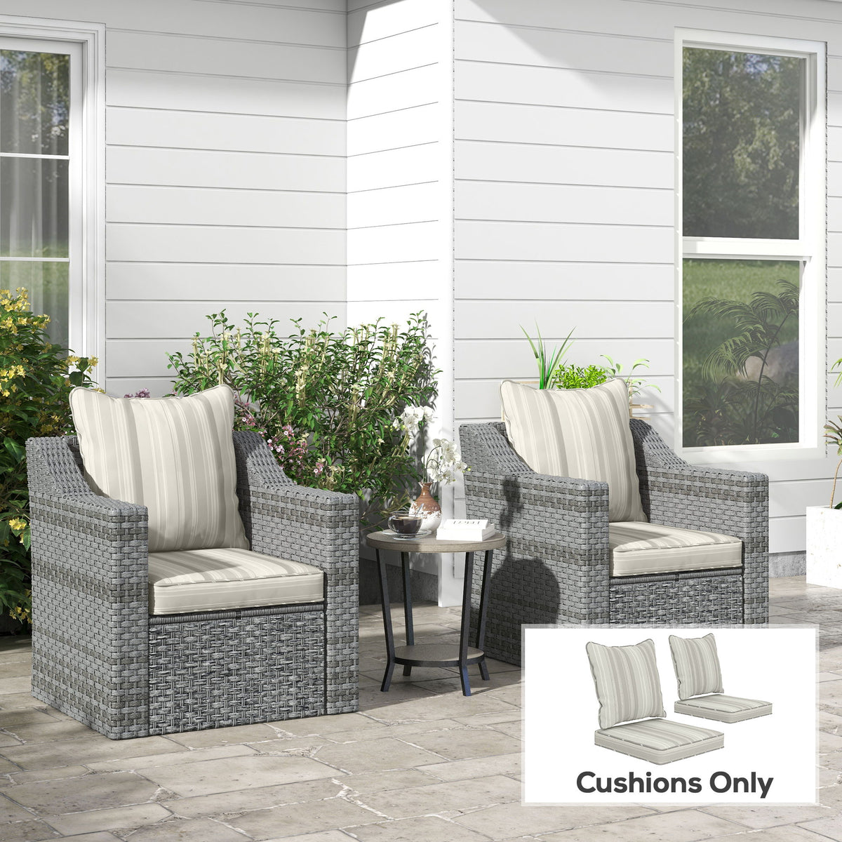 Seat Cushion Back Pillows Replacement Set of 2, Patio Chair Cushions Set for Indoor Outdoor, Grey