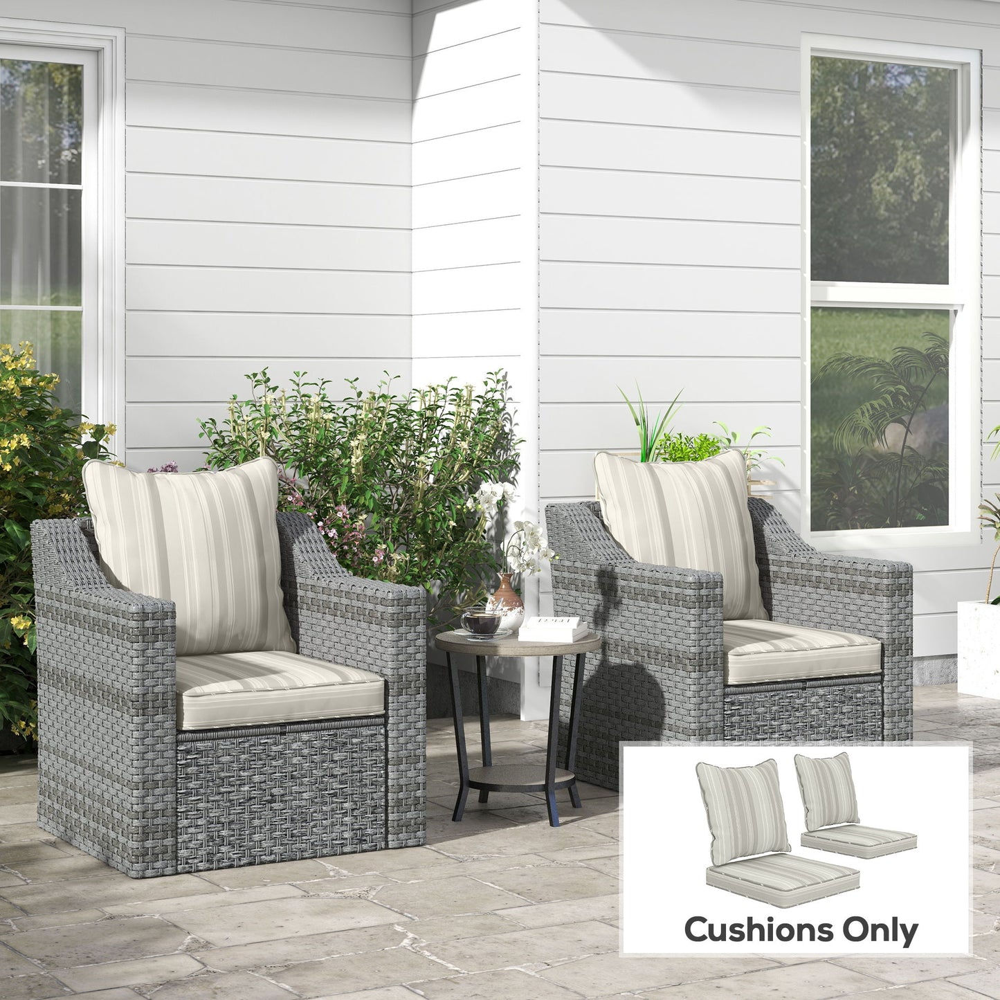 Seat Cushion Back Pillows Replacement Set of 2, Patio Chair Cushions Set for Indoor Outdoor, Grey