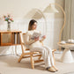 Rattan Accent Chair, Mid-Century Leisure Chair with Rubber Wood Frame, for Bedroom Living Room, Natural