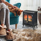 Electric Fireplace Stove Heater with LED Fire Flame Effect, Double Door, Freestanding & Portable with Overheat Protection, 750W/1500W, Black