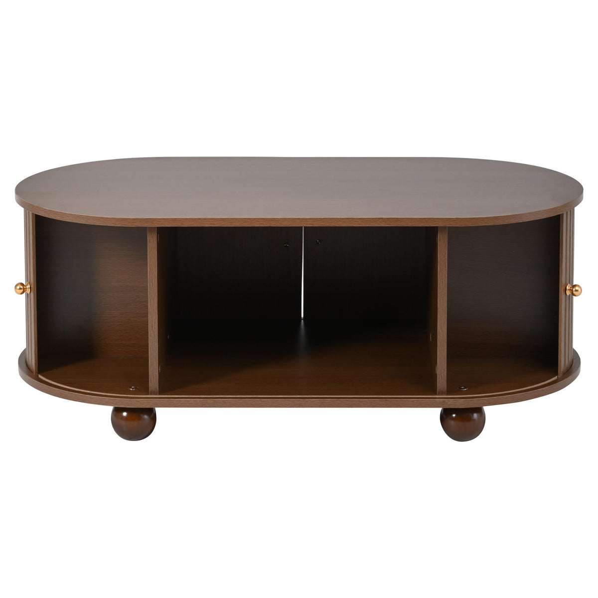 Wood Oval Coffee Table with Space-Saving Design, Stylish Center Table with Hidden Compartment, 39.5" L x 19.5" W x 15.5" H, Wood