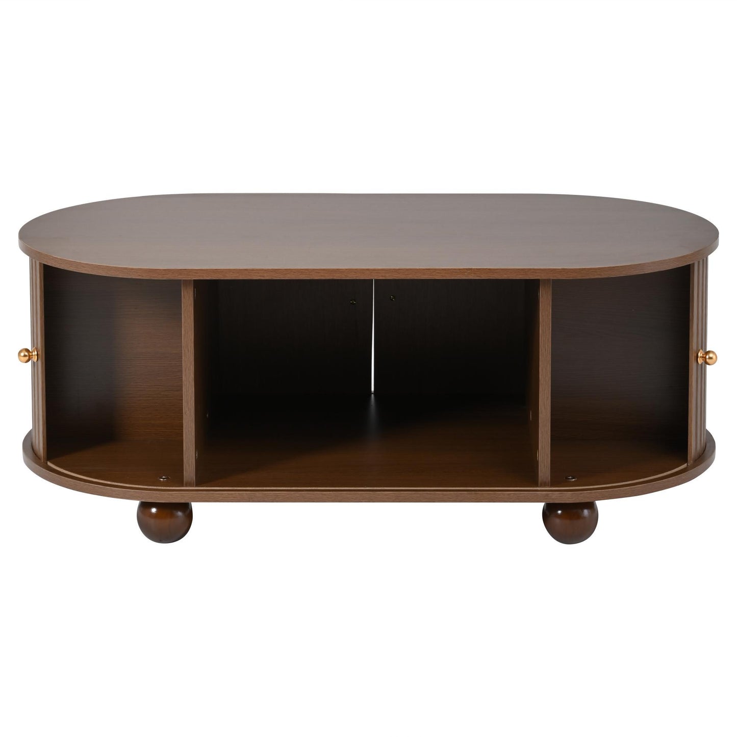 Wood Oval Coffee Table with Space-Saving Design, Stylish Center Table with Hidden Compartment, 39.5" L x 19.5" W x 15.5" H, Wood
