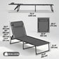 2 PCs Folding Lounge Chairs, Adjustable Chaise Lounges with Headrest, Reclining Lounger Cot for Camping, Hiking, Grey