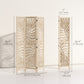 3 Panel Room Divider, Detachable Folding Privacy Screens with Palm Leaf Design for Home Office, Natural Wood Finish