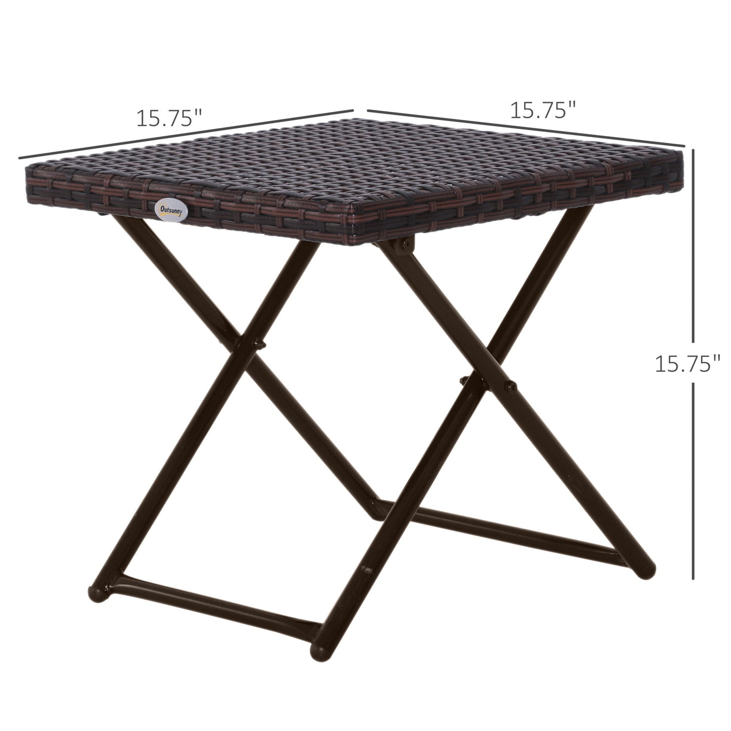 Patio Wicker Coffee Table, Outdoor PE Rattan Garden Folding Side Table, 15.75"x15.75"x15.75", Brown