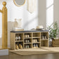 Wooden Shoe Bench with Padded Cushion, Storage Bench with 10 Compartments and Adjustable Shelves, Entryway Organizer for Hallway Living Room