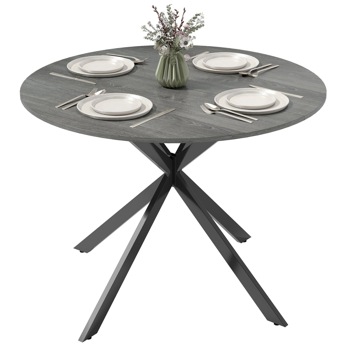 40" Round Industrial Dining Table for 4 - Distressed Grey