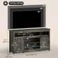TV Stand with Power Outlets, Sliding Barn Doors and Adjustable Shelves for 72 Inch TVs, Dark Grey