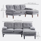 Modern Corner Couch with Right Chaise Lounge, Tufted 3-Seater Sofa with Wooden Legs for Living Room, Grey