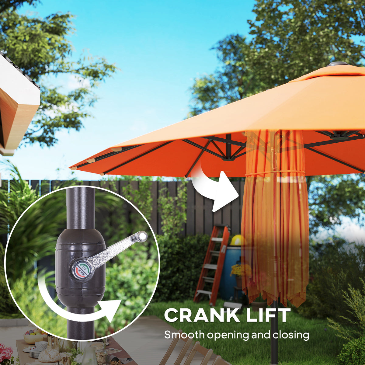 15' Orange Twin Canopy Steel Table Umbrella