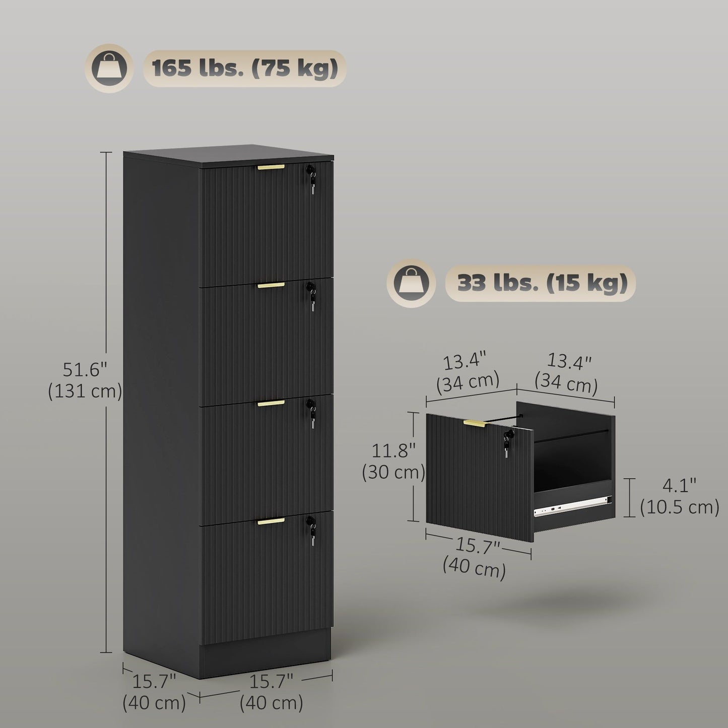 4-Drawer Lockable Filing Cabinet - Black