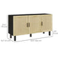 Boho Sideboard Buffet Cabinet with 3 Rattan Doors, Kitchen Cabinet with Adjustable Shelves, Black and Natural