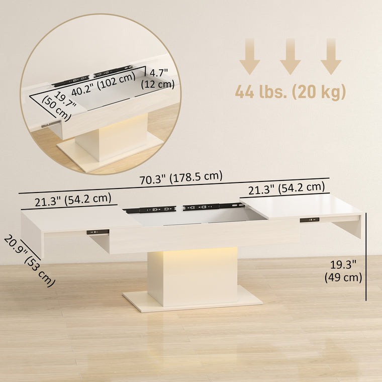 Extendable LED Coffee Table with Storage - White