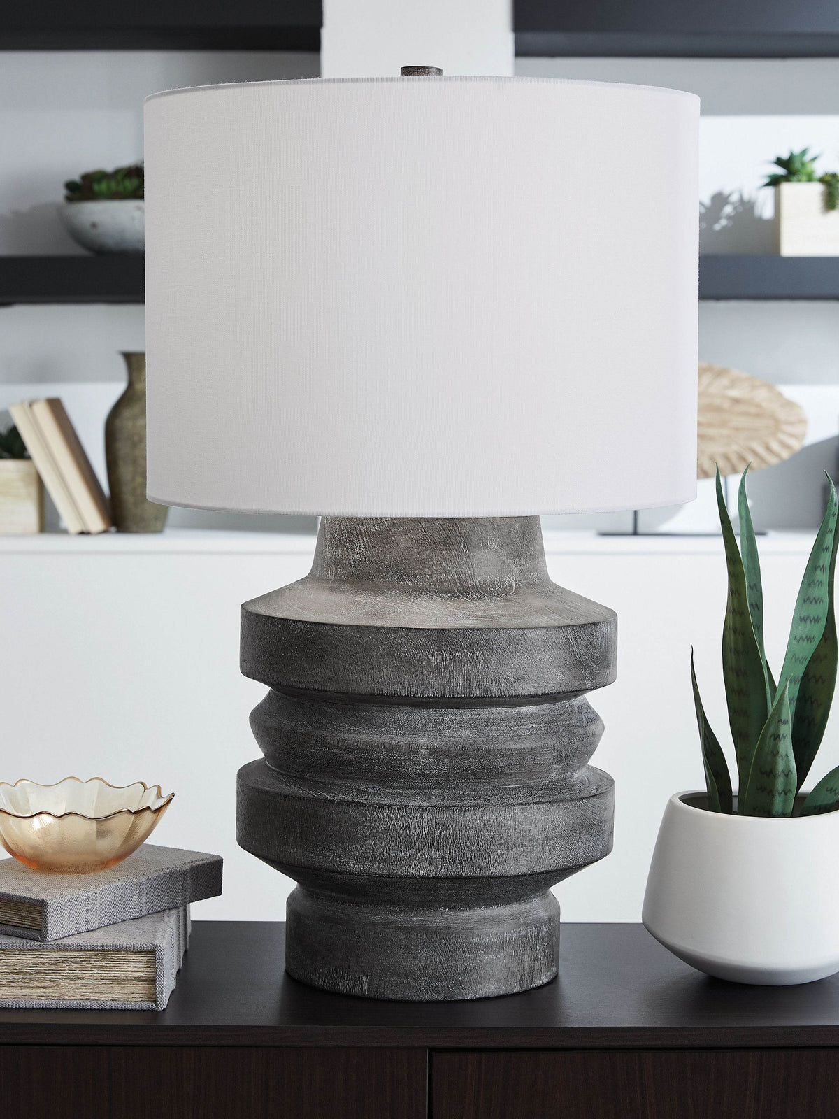 Wahida - Distressed Black - Poly Table Lamp - Forward Furniture