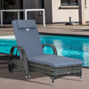 Wicker Chaise Lounge, Outdoor Lounge Chair, PE Rattan Patio Sun lounger with Head-rest, 5-Level Height Adjust Backrest, Cushion, & Wheels, Mixed Grey and Grey