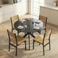 39" Dining Table, Contemporary Round Kitchen Table with Steel Legs, Black Wood Grain