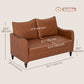 55" Loveseat Sofa, Small 2 Seater Couch with Solid Wood Legs, Modern PU Leather Upholstered Sofa for Small Spaces, Brown