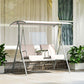 Double Outdoor Swing Chair 2 Person Covered Swing Porch Swing w/ Pivot Table and Storage Console, Beige