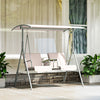 Double Outdoor Swing Chair 2 Person Covered Swing Porch Swing w/ Pivot Table and Storage Console, Beige