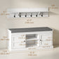 Coat Rack Shoe Bench Set with 6 Hooks - White and Grey