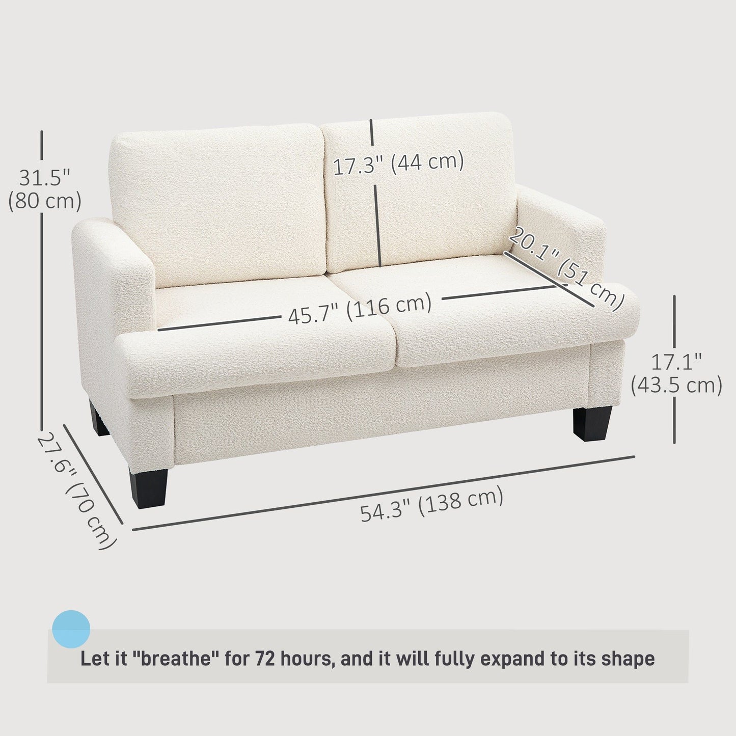 54.3" 2-Seater Loveseat Sofa with Wood Frame - Cream White