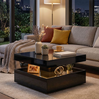 2-Tier LED Coffee Table with Open Shelf and Remote