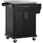 Kitchen Island with Stainless Steel Top, Rolling Kitchen Cart on Wheels with Storage Drawer, Cabinet, Towel Rack and Spice Rack (Black)