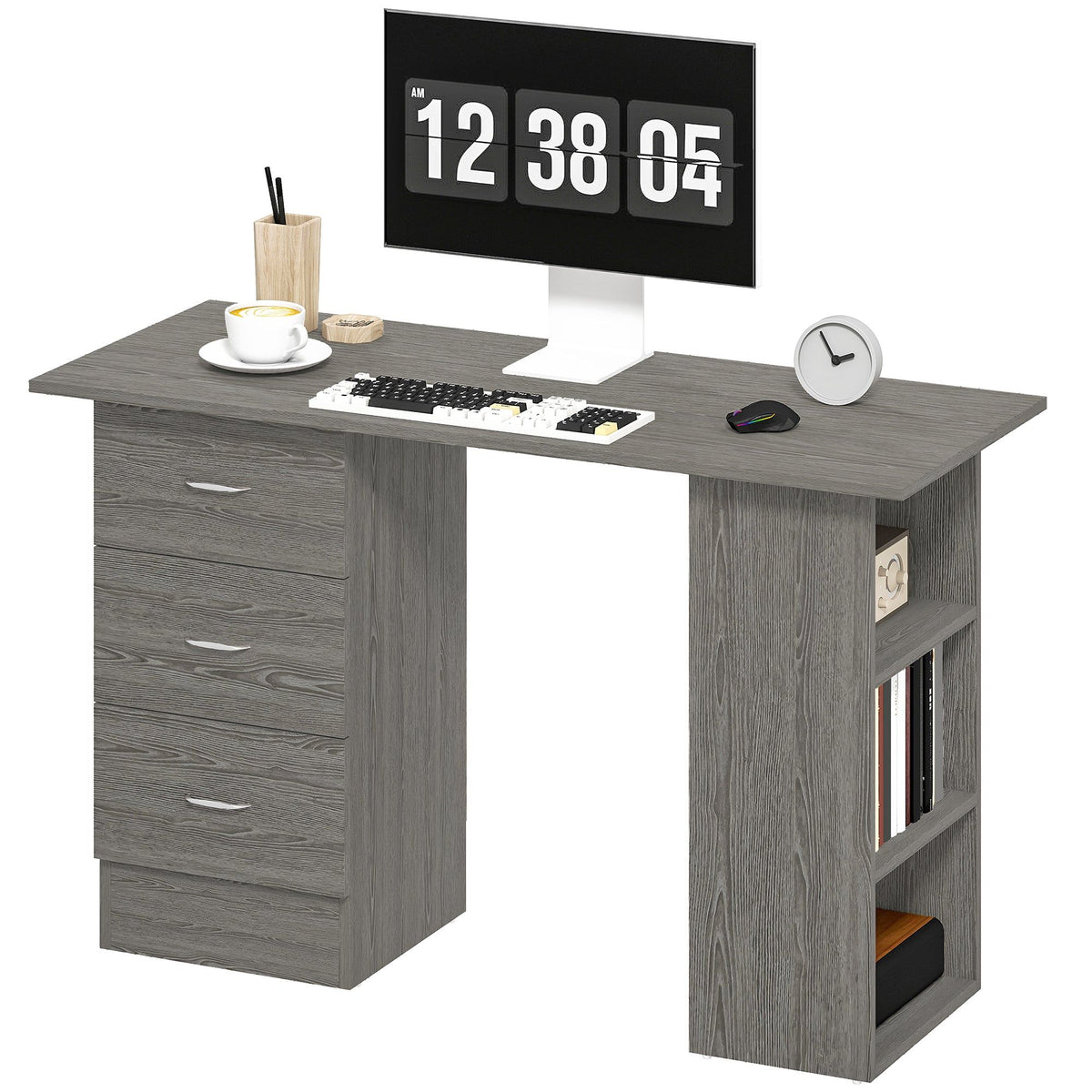 47" Computer Desk with 3-Tier Shelves - Grey