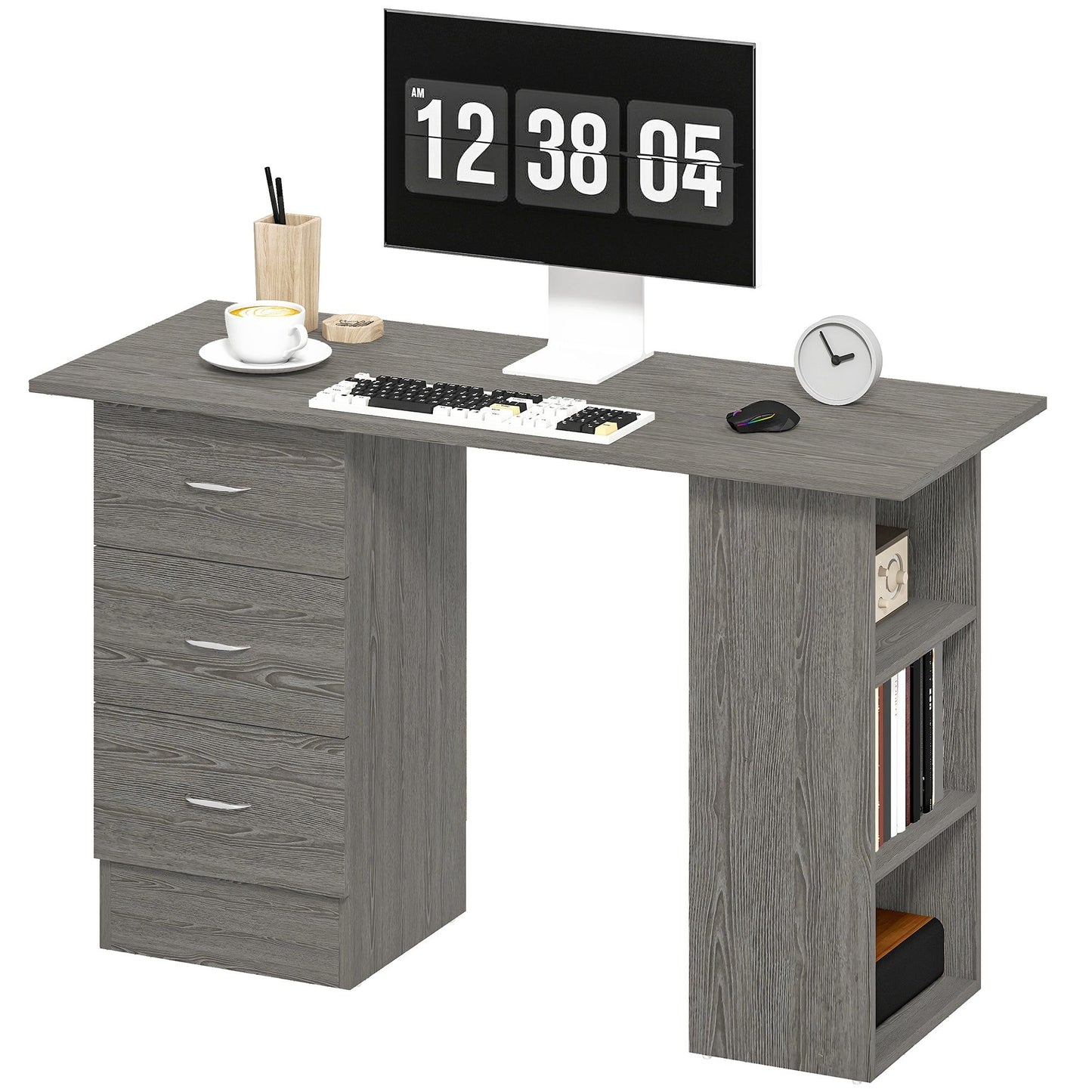 47" Computer Desk with 3-Tier Shelves - Grey