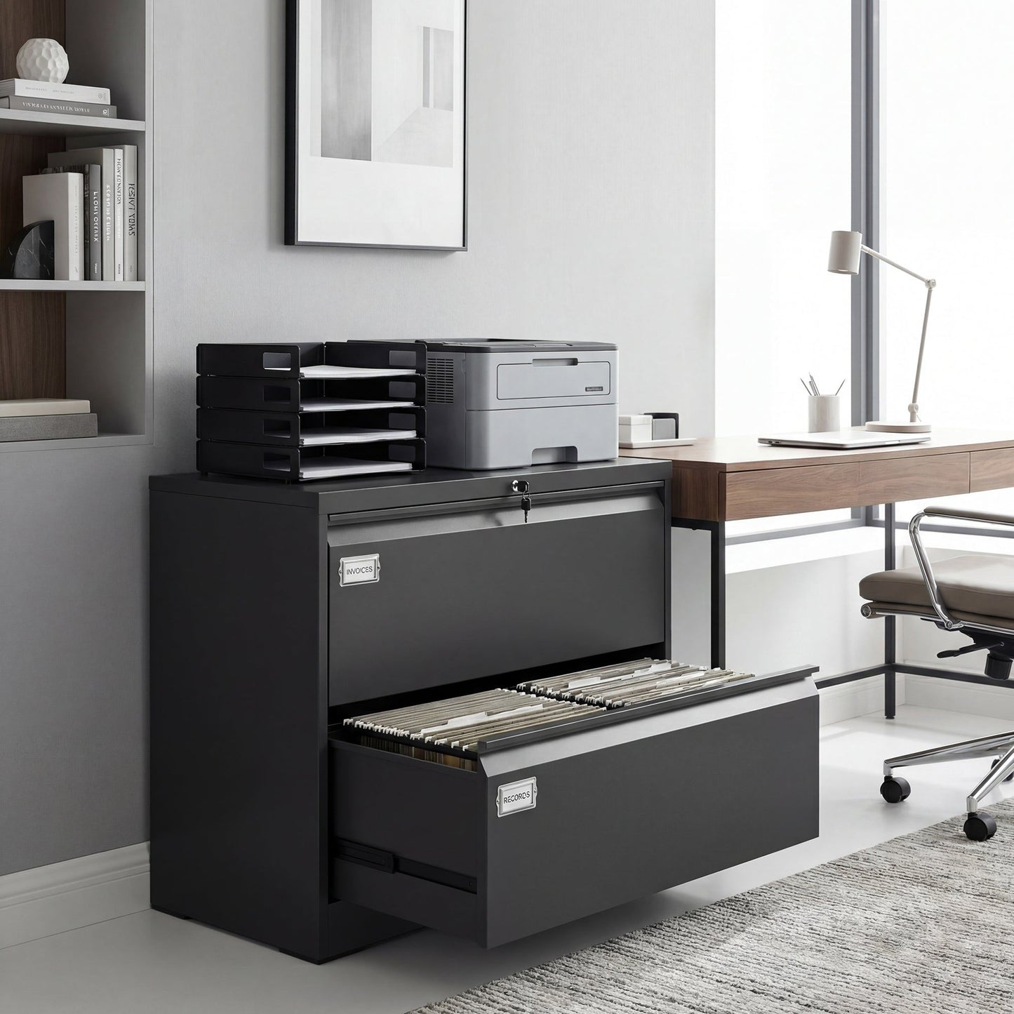 Lateral Filing Cabinet with 2 Lockable Drawers - Black