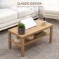 2 Tier Coffee Table with Storage Shelf, Rectangular Center Table for Living Room, Home Office Furniture Nature Wood